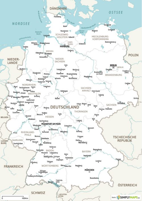 Vektor-Landkarte Deutschland mit Bundesländern (JPG, PDF, AI) - Gesamter Ausschnitt