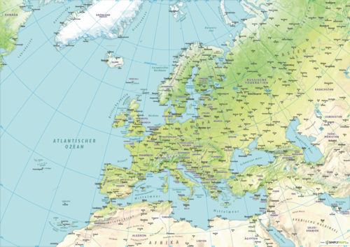 Vektor-Landkarte Europa Physisch (JPG, PDF, AI) - Gesamter Ausschnitt