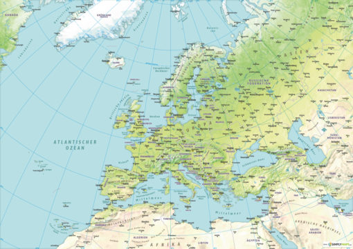 Vektor-Landkarte Europa Physisch (JPG, PDF, AI) - Gesamter Ausschnitt