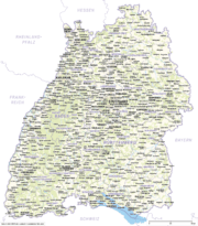 Baden-Württemberg Karte mit Landkreisen - Beschriftete Städte und Ortschaften. Kostenloses JPG. PDF zum ausdrucken. Editierbare Vektorgrafik mit Ebenen (Illustrator- und SVG-Datei).