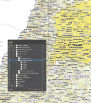 Baden-Württemberg Karte mit Landkreisen - Editierbare Inhalte mit Ebenen. Kostenloses JPG. PDF zum ausdrucken. Editierbare Vektorgrafik mit Ebenen (Illustrator- und SVG-Datei).