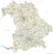 Bayern Karte mit Landkreisen und Bezirken Gesamt - Verkehrsnetz / Straßen. Kostenloses JPG. PDF zum ausdrucken. Editierbare Vektorgrafik mit Ebenen (Illustrator- und SVG-Datei).