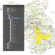 Berlin und Brandenburg Karte mit Landkreisen - Editierbare Inhalte mit Ebenen. Kostenloses JPG. PDF zum ausdrucken. Editierbare Vektorgrafik mit Ebenen (Illustrator- und SVG-Datei).