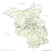 Berlin und Brandenburg Karte mit Landkreisen - Landkreise, Städte und Ortschaften. Kostenloses JPG. PDF zum ausdrucken. Editierbare Vektorgrafik mit Ebenen (Illustrator- und SVG-Datei).