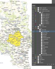 Sachsen-Anhalt Karte mit Landkreisen - Editierbare Inhalte mit Ebenen. Kostenloses JPG. PDF zum ausdrucken. Editierbare Vektorgrafik mit Ebenen (Illustrator- und SVG-Datei).