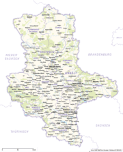 Sachsen-Anhalt Karte mit Landkreisen - Landkreise, Städte und Ortschaften. Kostenloses JPG. PDF zum ausdrucken. Editierbare Vektorgrafik mit Ebenen (Illustrator- und SVG-Datei).