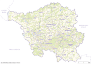 Saarland (DIN A4) Karte mit Landkreisen - Wälder, Siedlungsflächen, Gewässer. Kostenloses JPG. PDF zum ausdrucken. Editierbare Vektorgrafik mit Ebenen (Illustrator- und SVG-Datei).