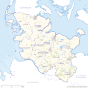 Schleswig-Holstein Karte mit Landkreisen - Wälder, Siedlungsflächen, Gewässer. Kostenloses JPG. PDF zum ausdrucken. Editierbare Vektorgrafik mit Ebenen (Illustrator- und SVG-Datei).