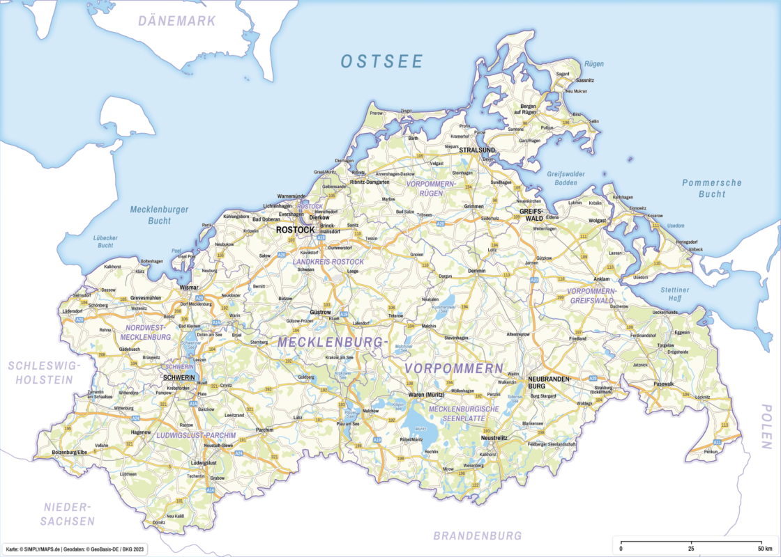 Landkarte Mecklenburg Vorpommern Druck PDF   Vektorgrafik Landkarte Mecklenburg Vorpommern Druck PDF   Vektorgrafik