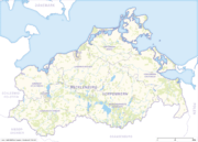 Mecklenburg-Vorpommern Karte mit Landkreisen - Wälder, Siedlungsflächen, Gewässer. Kostenloses JPG. PDF zum ausdrucken. Editierbare Vektorgrafik mit Ebenen (Illustrator- und SVG-Datei).