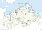 Mecklenburg-Vorpommern Karte mit Landkreisen - Beschriftete Städte und Ortschaften. Kostenloses JPG. PDF zum ausdrucken. Editierbare Vektorgrafik mit Ebenen (Illustrator- und SVG-Datei).