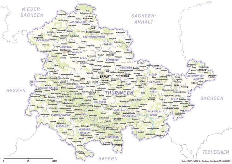 Landkarte Thüringen | Kostenloser Download + PDF zum Drucken