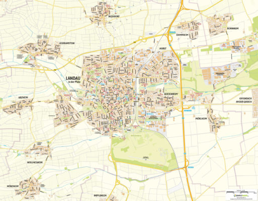 Stadtplan Landau in der Pfalz mit Straßennamen. PDF Download. Vektordaten. Kartenausschnitt.