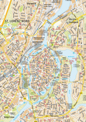 Stadtplan Lübeck Straßenkarte. Editierbare Vektorgrafik für Adobe Illustrator. Eigener Ausschnitt. Bearbeitbare Texte.