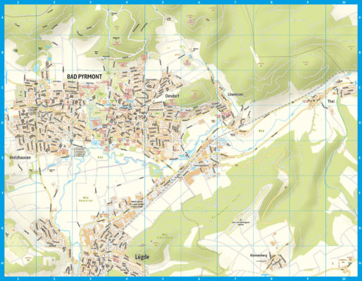 Stadtplan Straßenkarte Bad Pyrmont mit Straßenverzeichnis. Karte für den Druck als Faltplan erstellen lassen.