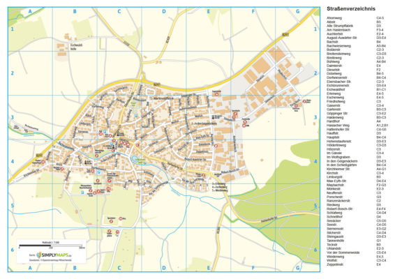 Ortsplan Stadtplan mit Straßenverzeichnis erstellen lassen. Faltplan. Gedruckte Karte.