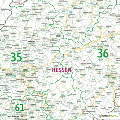 PLZ-Karte Postleitzahlen Hessen Wandkarte druck erstellen lassen