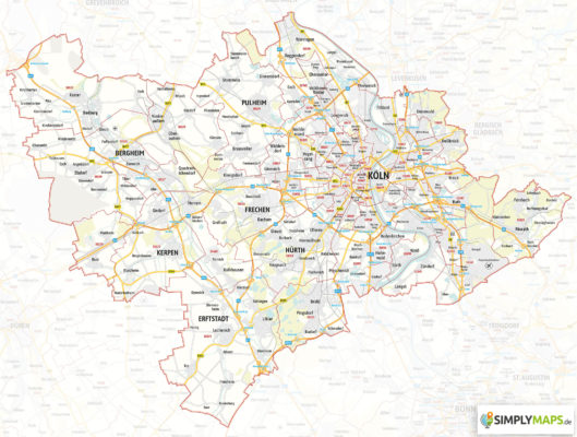 PLZ-Karte Postleitzahlen Köln Wandkarte druck erstellen lassen