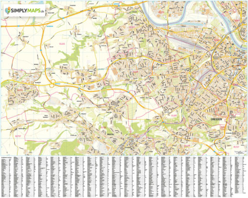 Straßenkarte Stadtplan Dresden mit PLZ-Gebieten drucken erstellen lassen PDF Wandkarte