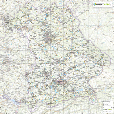 Bundesland Karte Bayern mit detailliert mit Vekrehrsnetz drucken erstellen lassen als PDF oder Wandkarte