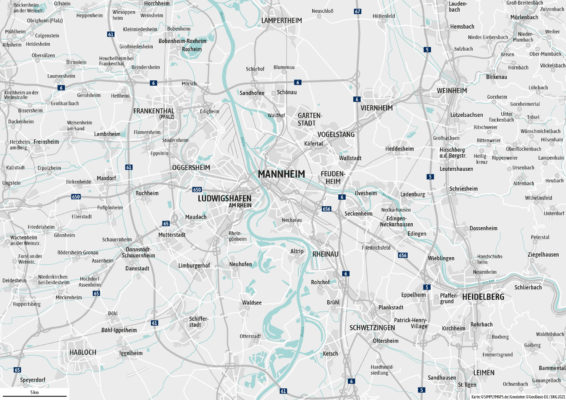 Karte Region Metropolregion Rhein-Neckar Schwarz-Weiss PDF zum Drucken