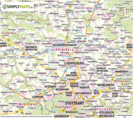 Regiokarte Stadtplan Überischtskarte Stuttgart zum Drucken als PDF, Vektorgrafik