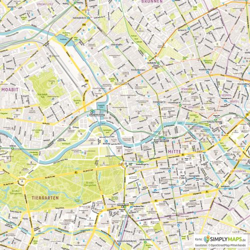 Vektor-Stadtplan Berlin Bezirk Mitte (JPG, PDF, AI) - Detailansicht