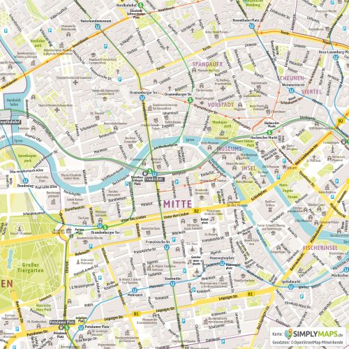 Vektor-Stadtplan Berlin Stadtteil Mitte (JPG, PDF, AI) - Detailansicht