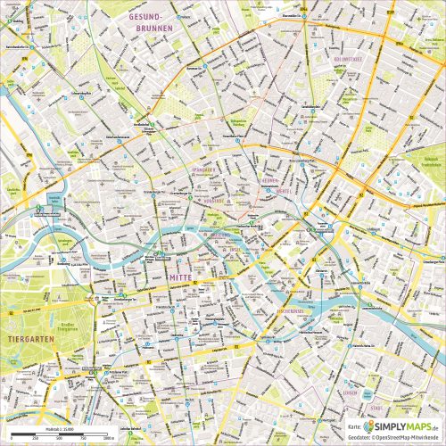 Vektor-Stadtplan Berlin Stadtteil Mitte (JPG, PDF, AI) - Gesamter Ausschnitt