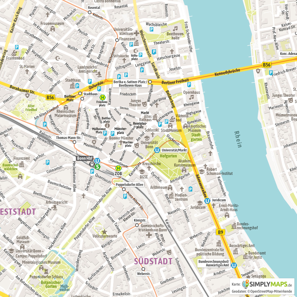Stadtplan Bonn Vektor Download Illustrator Pdf Simplymaps De