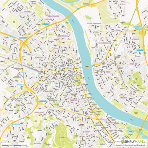 Vektor-Stadtplan Bonn (JPG, PDF, AI) - Gesamter Ausschnitt