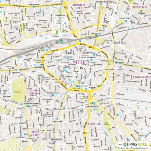 Vektor-Stadtplan Dortmund Mitte (JPG, PDF, AI) - Detailansicht