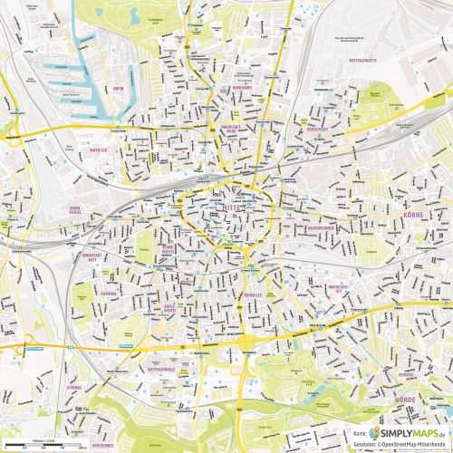 Vektor-Stadtplan Dortmund Mitte (JPG, PDF, AI) - Gesamter Ausschnitt