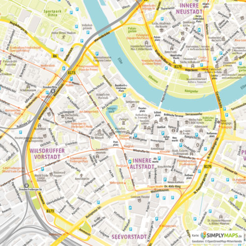 Vektor-Stadtplan Dresden (JPG, PDF, AI) - Detailansicht