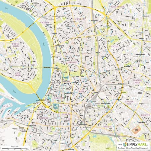 Vektor-Stadtplan Düsseldorf Mitte (JPG, PDF, AI) - Gesamter Ausschnitt