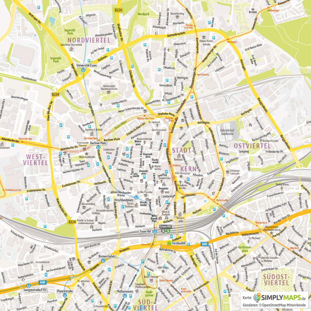 Essen Stadt originale Karte Innenstadt Nordrhein-Westfalen Ruhrgebiet M6 Text