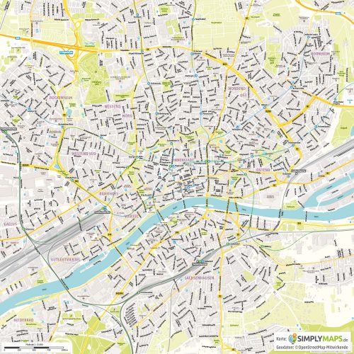 Vektor-Stadtplan Frankfurt Main Zentrum (JPG, PDF, AI) - Gesamter Ausschnitt
