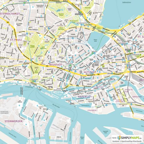 Vektor-Stadtplan Hamburg Zentrum (JPG, PDF, AI) - Detailansicht