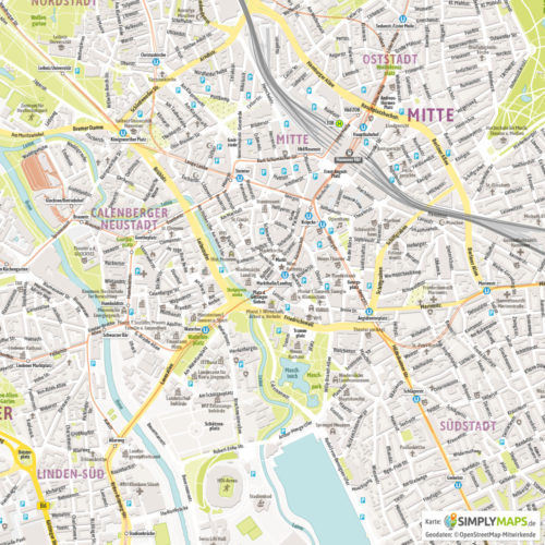 Vektor-Stadtplan Hannover (JPG, PDF, AI) - Detailansicht