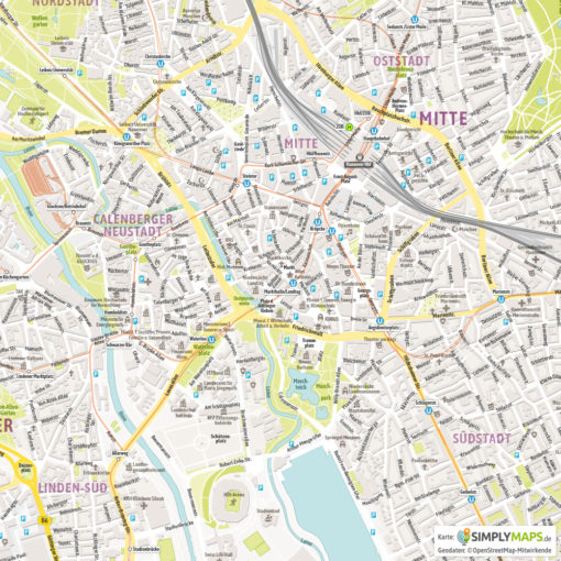 Vektor-Stadtplan Hannover (JPG, PDF, AI) - Detailansicht