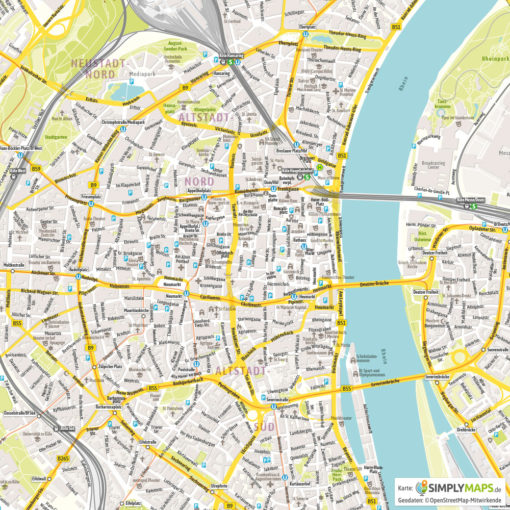 Stadtplan Köln - Vektor Download (Illustrator, PDF) | SIMPLYMAPS.de