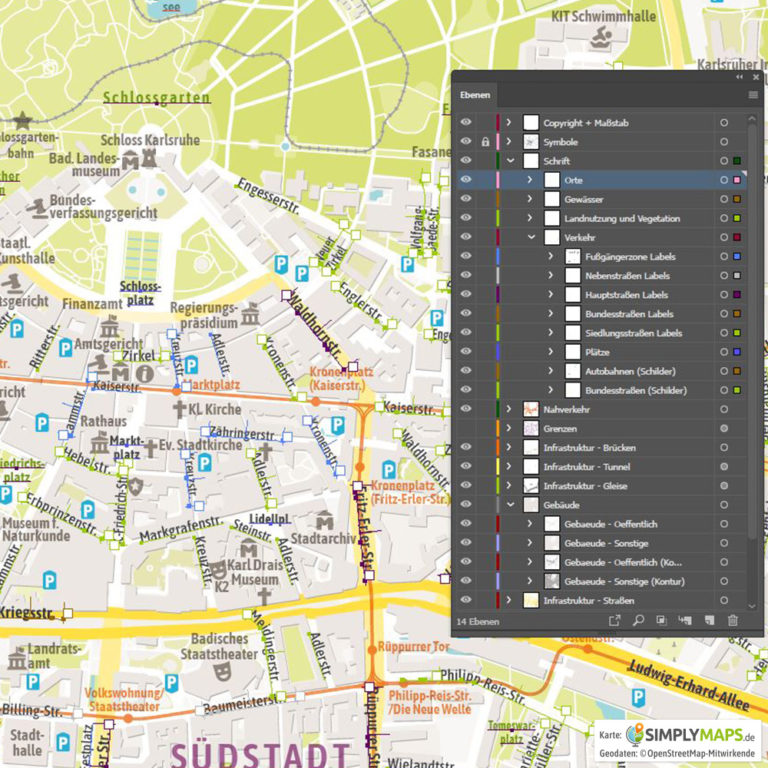 Stilvolle Stadtplan Von Karlsruhe Ebenbildnull