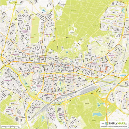Vektor-Stadtplan Karlsruhe (JPG, PDF, AI) - Gesamter Ausschnitt