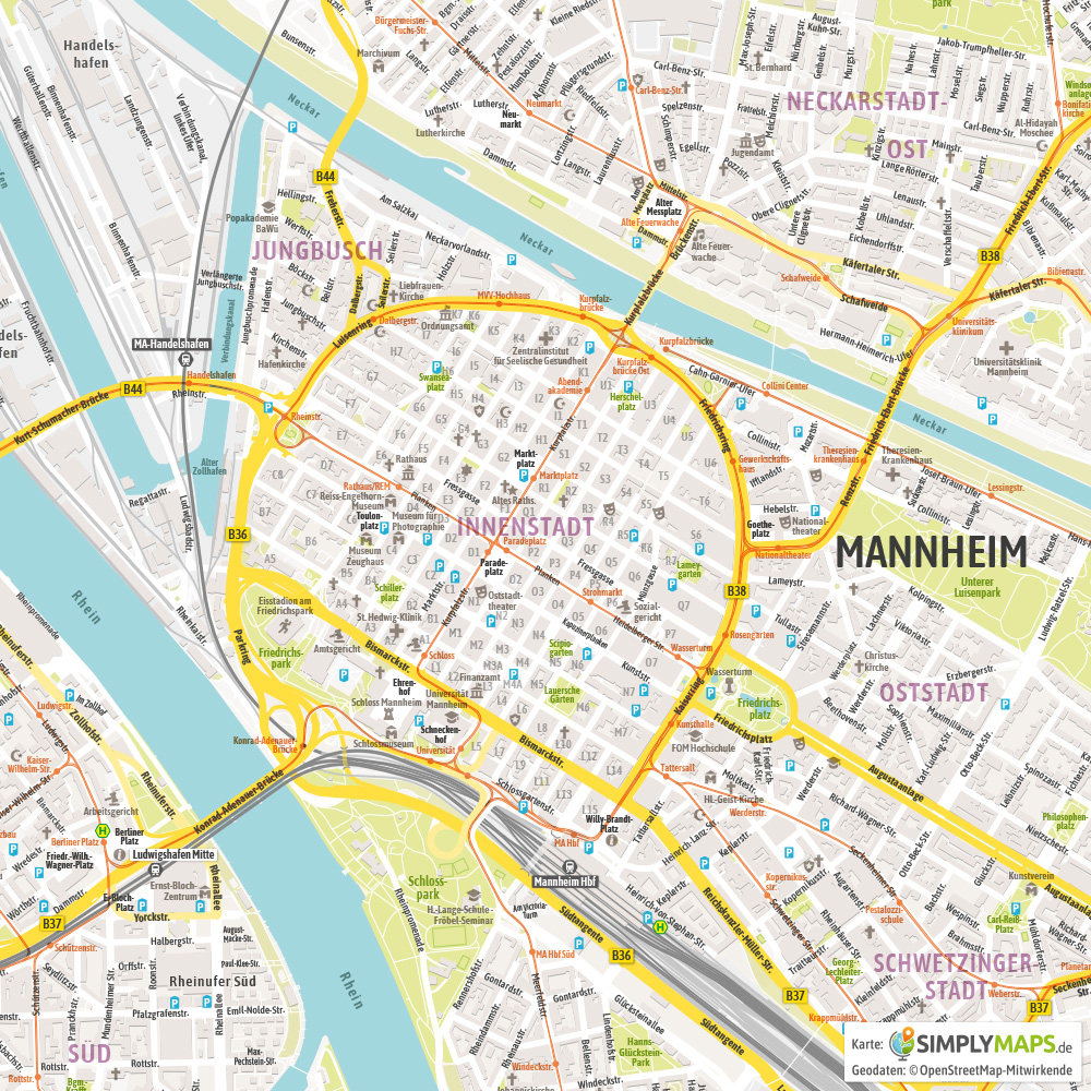 Stadtplan Mannheim Vektor Download Ai Pdf Simplymaps De