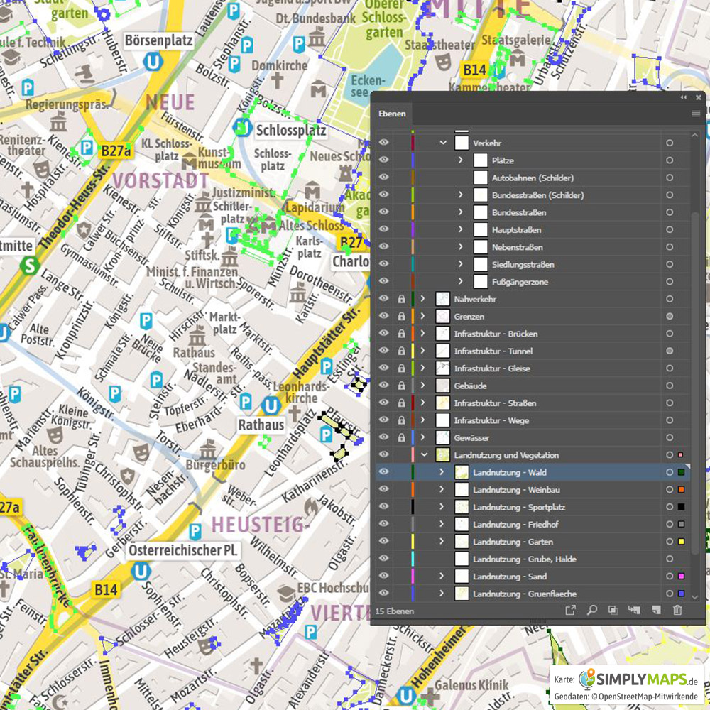 Stadtplan Stuttgart Vektor Download Illustrator Pdf Simplymaps De