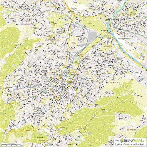 Vektor-Stadtplan Stuttgart (JPG, PDF, AI) - Gesamter Ausschnitt
