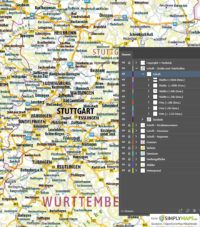 Landkarte / Straßenkarte Baden-Württemberg - Vektor Download (AI,PDF, JPG) - Detailansicht