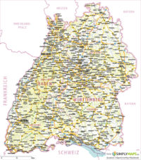Landkarte / Straßenkarte Baden-Württemberg - Vektor Download (AI,PDF, JPG) - Gesamter Ausschnitt