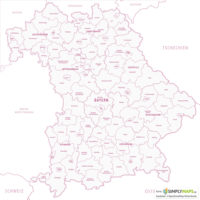 Politische / Administrative Karte Bayern - Vektor Download (JPG, PDF, AI) - Bezirke und Landkreise