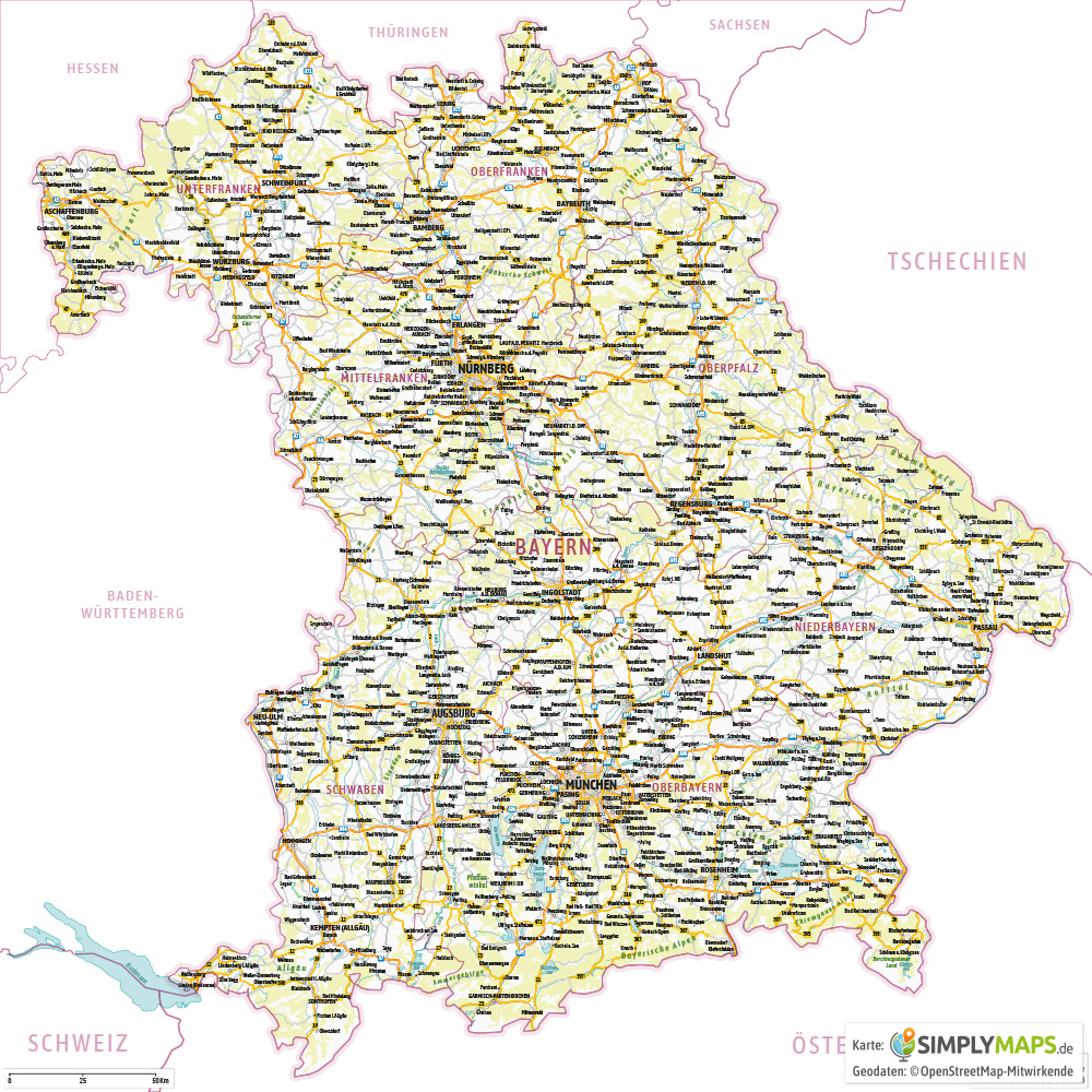 landkarte von bayern mit städten Landkarte Bayern Vektor Download Illustrator Pdf Simplymaps De landkarte von bayern mit städten